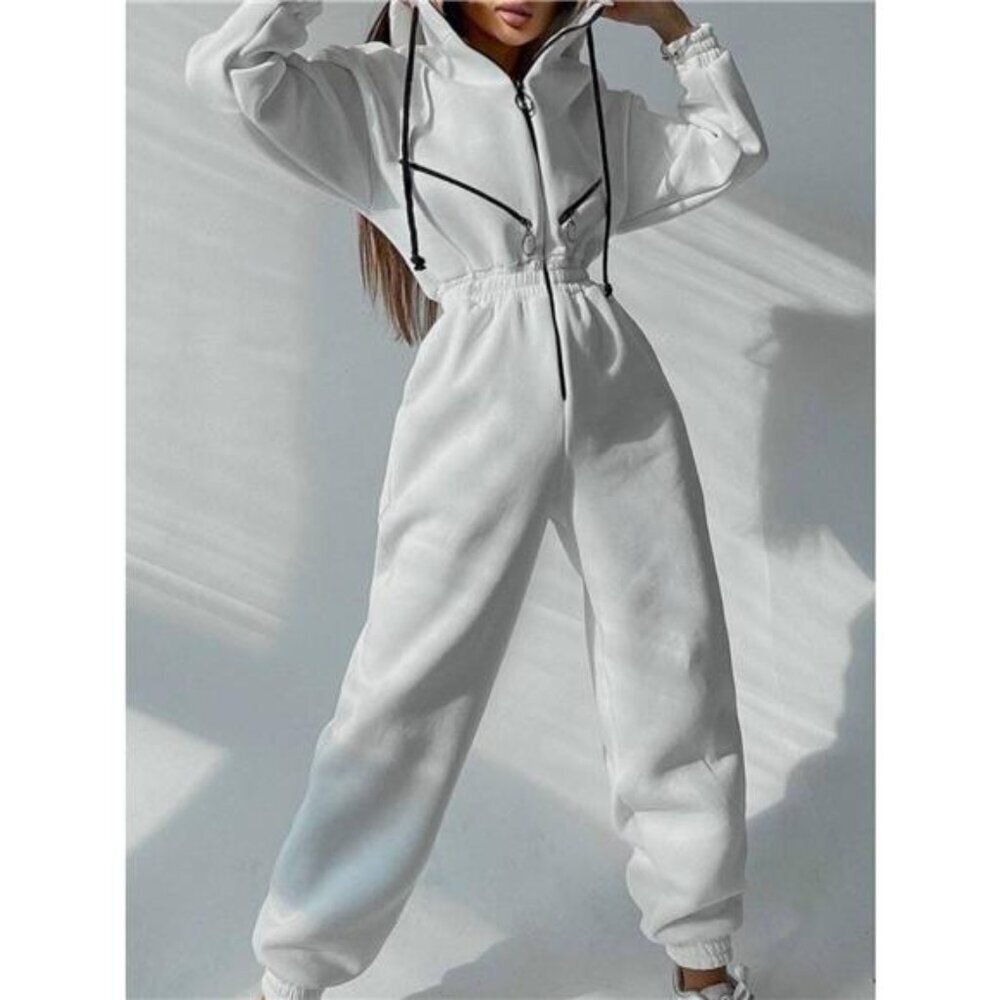 Hooded Zip-Up Long Sleeve Jumpsuit